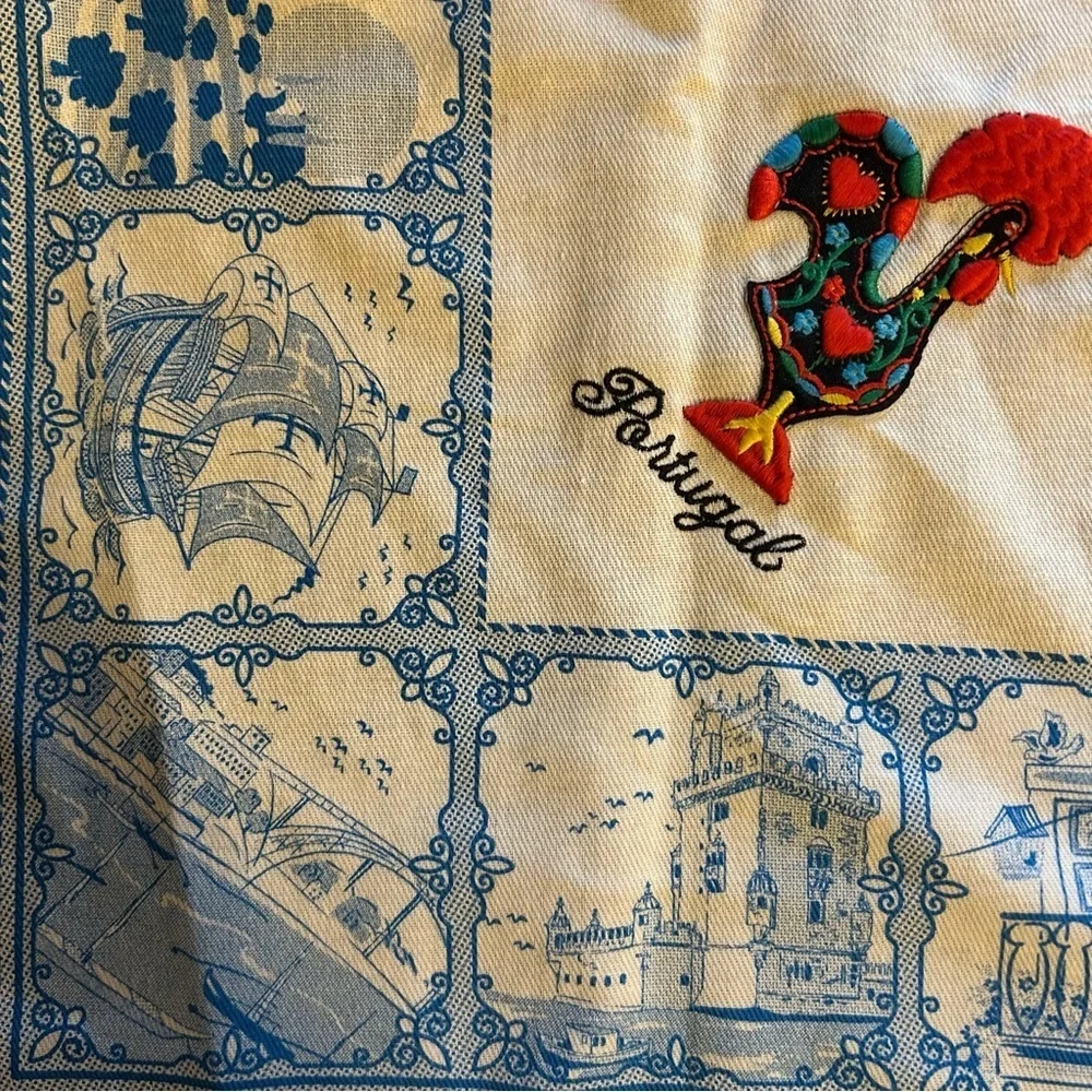 Portugal Tea Kitchen Towel Rooster Folk Art Colorful 27”x 28